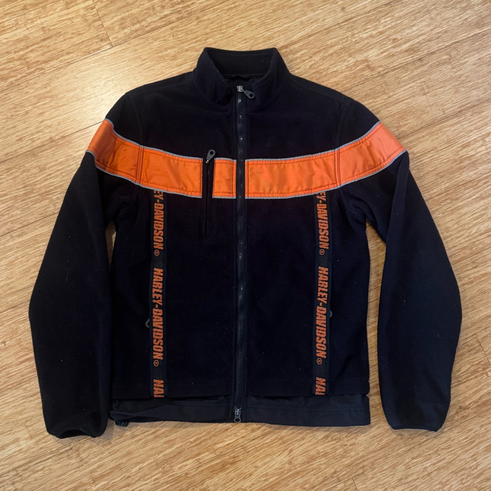 Harley-Davidson black orange fleece reflective zip up thermal jacket